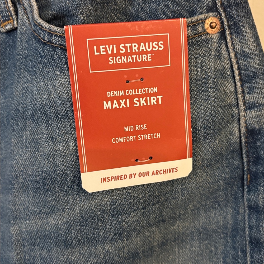 Levi Strauss Signature mid rise stretch denim maxi jeans skirt NEW,6(28) - Picture 3 of 7